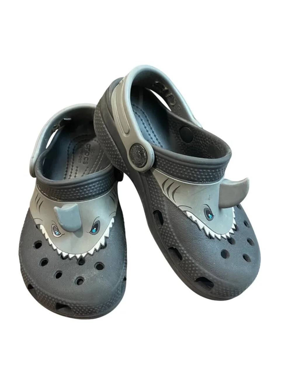 Crocs Fun Lab Classic AM‎ Shark Clog Toddler Size 10 Black Gray Fin Waterproof